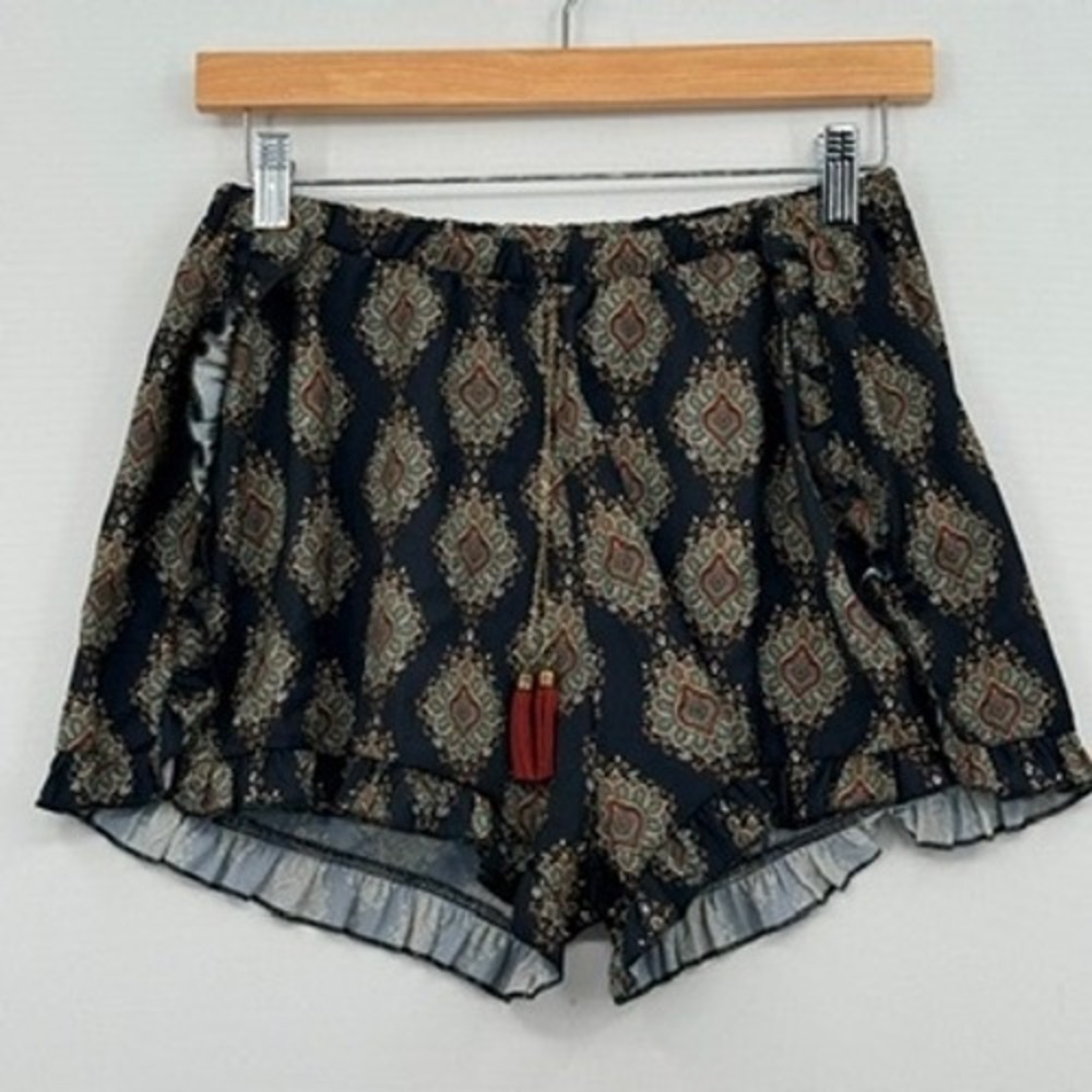 BSB Jeans Medallion Shorts Womens Small Black Ruffle Boho Festival Flowy Lounge
